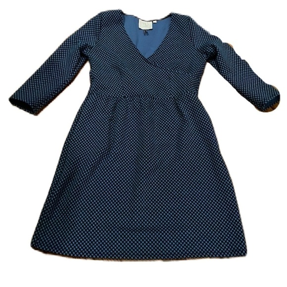 HD In Paris Anthropologie M Blue and Black Polka Dot Dress with Pockets EUC - Picture 1 of 11